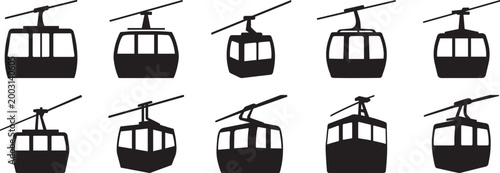 Cable car silhouette vector, black and white silhouette vector illustration