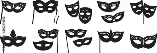 Theater mask silhouette vector, black and white silhouette vector illustration