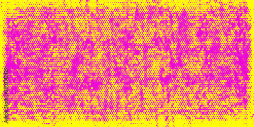 Neon colored urban punk background with halftone texture, paint drops and splashes. Bright pink and yellow colored banner design. Modern grunge background with hand drawn brush strokes.