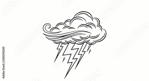 Stylized storm cloud with lightning bolts raining down