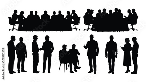silhouette of a business meeting and people networking isolated on a white background high quality professional detailed modern elegant stylish clean