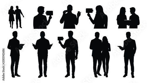 silhouette set of people with cameras and tablets isolated on white background high quality professional detailed modern elegant stylish clean crisp