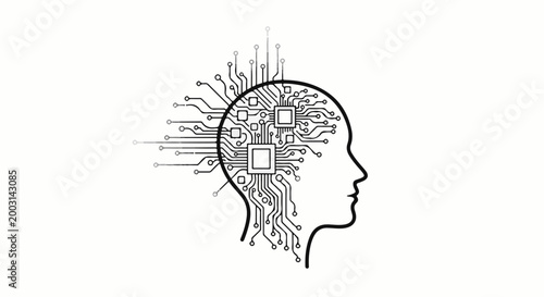 Stylized outline of a human head with integrated circuit board components