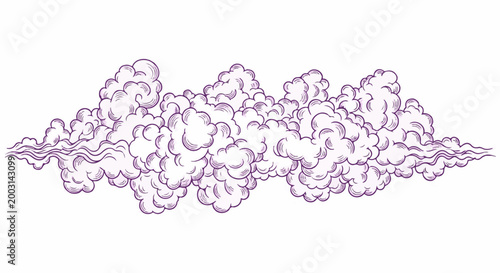 Stylized purple clouds forming a horizontal band against a white background