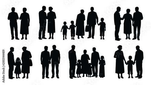 family silhouettes collection diverse group of people in black against a white background high quality professional detailed modern elegant stylish clean