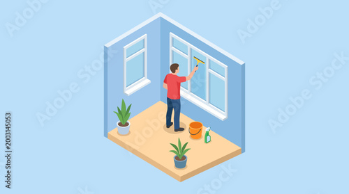 Canvas-taulu In this image, an individual is cleaning windows indoors, showing the importance of maintaining a clean and well-organized living space for comfort and serenity