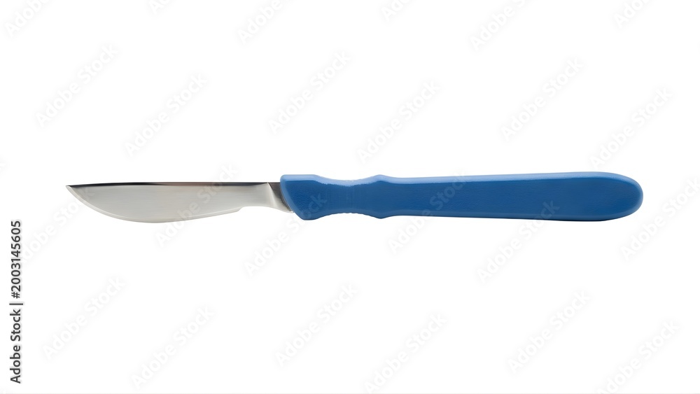 Fototapeta premium A blue handled knife with a silver blade on transparent background