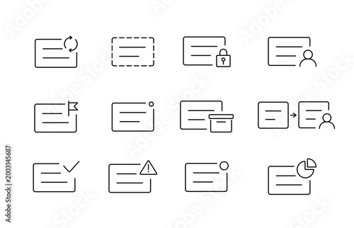 Workflow status UI icon set for task tracking, progress, and priority management in web and app interfaces, designed for dashboards, project management, and kanban systems, editable stroke line icons