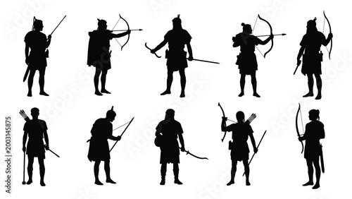 archer silhouettes collection with bows and arrows on a white background high quality professional detailed modern elegant stylish clean crisp vibrant