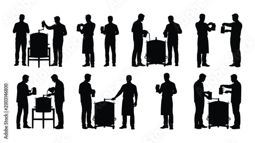 silhouette collection of people grilling and preparing food outdoors on a white background high quality professional detailed modern elegant stylish clean