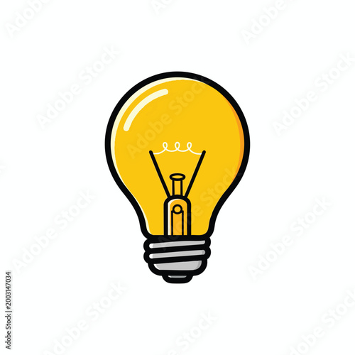 Cartoon style yellow light bulb icon illustration.