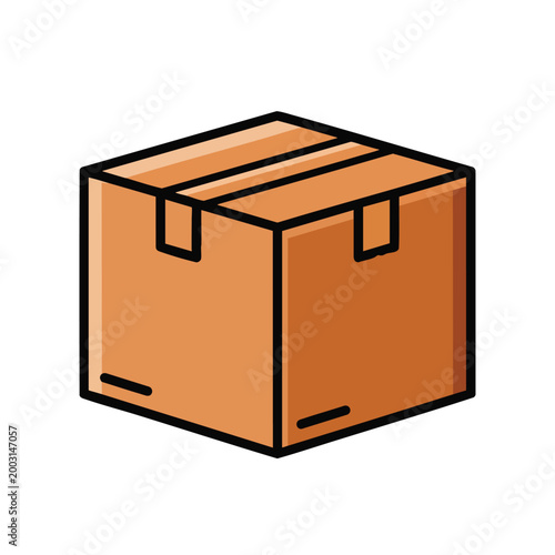 Isometric vector illustration of a simple brown cardboard delivery box.
