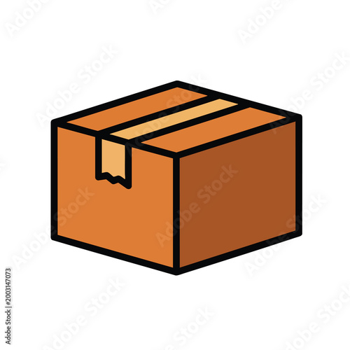 A simple flat vector illustration of a closed brown cardboard delivery box.