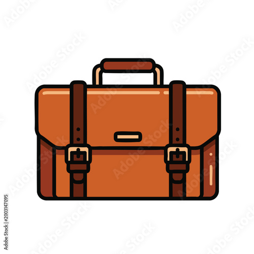 Iconic flat vector illustration of a vintage brown leather business briefcase.