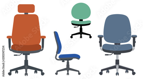 This image features a collection of various modern office chairs, showcasing ergonomic design and aesthetic appeal in the workspace environment, enhancing productivity.