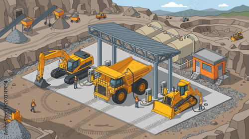 Heavy machinery at a quarry site.
