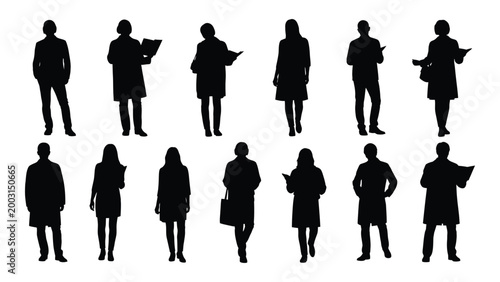 collection of business people silhouettes diverse group in professional attire against a white background high quality detailed modern elegant stylish clean