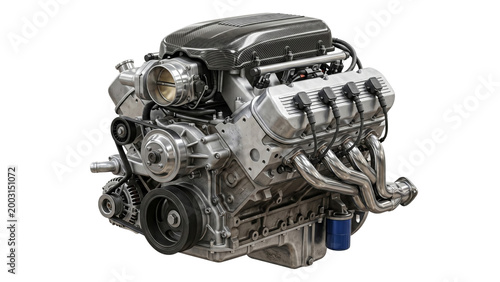 Photos Automotive engine detailed v8 motor with carbon fiber components on transparent