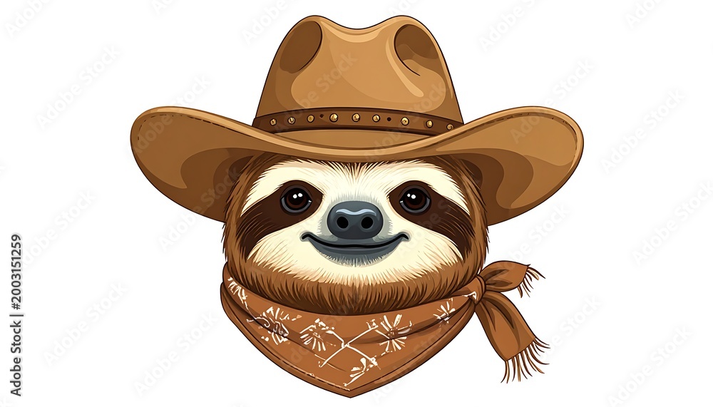 Fototapeta premium Sloth cowboy on white