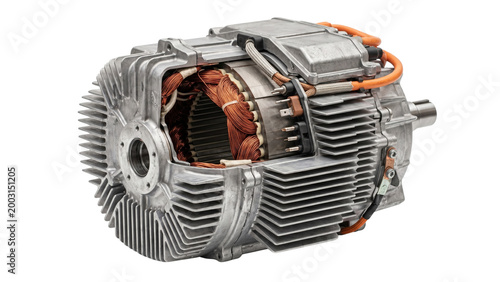 Obraz na plátně Electric motor cross section with orange wiring on transparent background