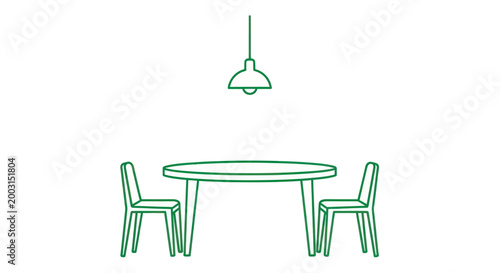 Green line art illustration of a minimalist dining room