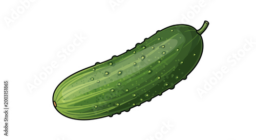A single green cucumber with bumps and stripes isolated on white background
