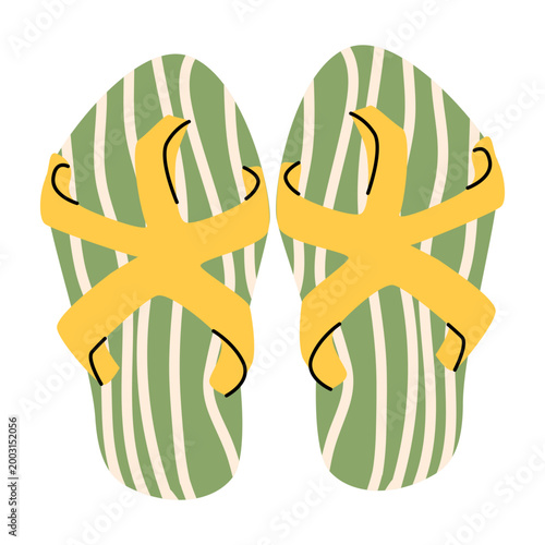 Schilderij op canvas Green stripe flip flops summer icon isolated on white