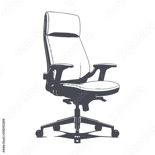 Office chair on wheels with high back and armrests, modern ergonomic design