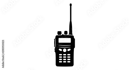 Black silhouette of a two way radio with antenna communication device iconography