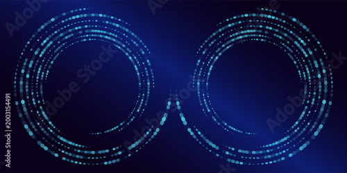 Abstract Digital Circles of Particles with Noise. Futuristic Circular Sound Wave. Big Data Visualization. 3D Virtual Space VR Cyberspace. Crypto Currency Concept. Vector Illustration.eps 10