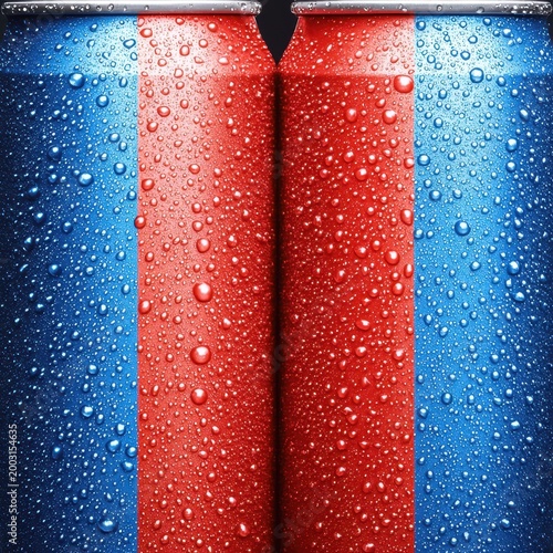 Vibrant Colorful Beverage Cans with Water Droplets and Condensation