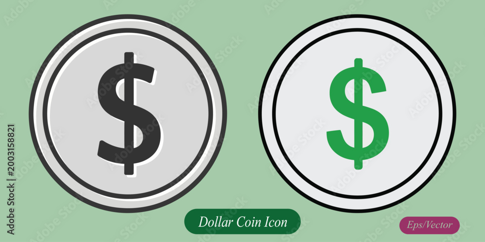 Fototapeta premium Dollar coin icon minimal usd currency and finance payment symbol vector