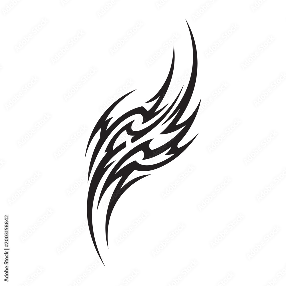 Fototapeta premium Tribal tattoo design with sharp flame curves vector illustration isolated on white background