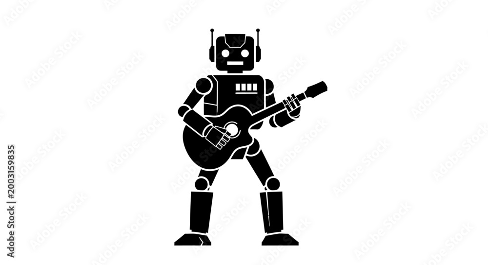 Fototapeta premium Robot Playing Electric Guitar Silhouette.