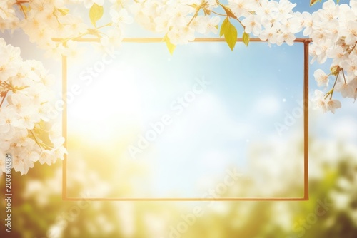 Tree branch of a flowering tree on blurred background with copy space. tree in bloom.