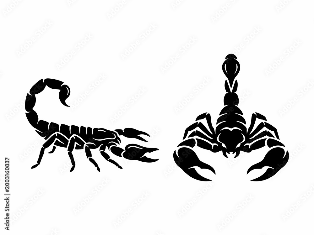 Fototapeta premium Black scorpion icons isolated on white background
