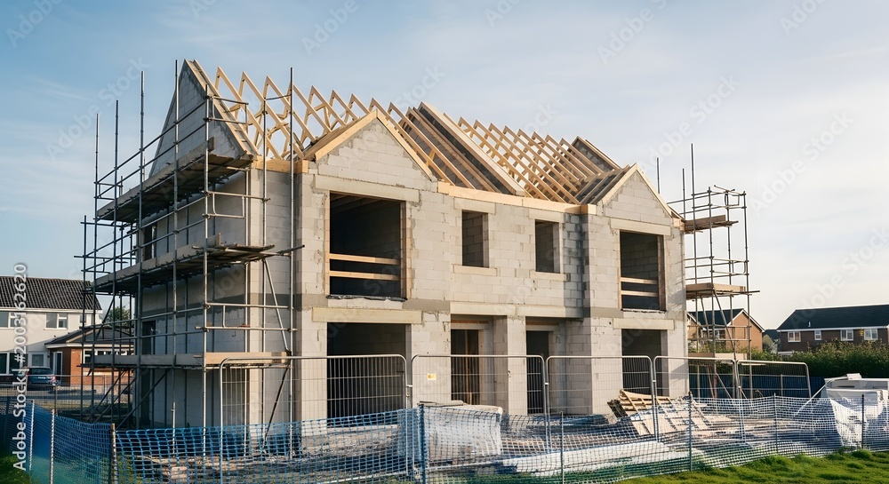 Obraz premium Residential house building site, construction process and property development concept