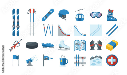 Fun and colorful winter sports icons for skiing and snowboarding lovers
