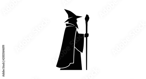 Silhouette of a magic wizard man.