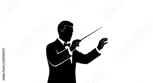 Silhouette of a male conductor.
