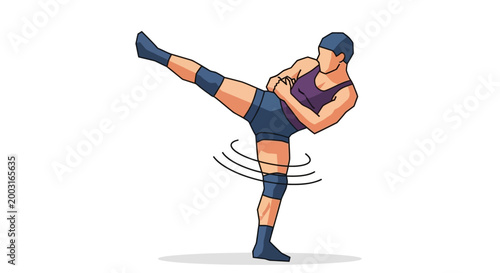 Martial Arts Fighter Performing a Dynamic Side Kick Exercise, Emphasizing Balance and Athleticism in Training