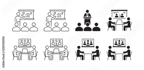 Professional Business Presentation and Online Meeting Icon Collection
