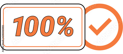 Hundred percent number and tick mark vector illustration. Quality assurance, business success, verified results, complete task, service guarantee, performance. Percentage symbol with a check