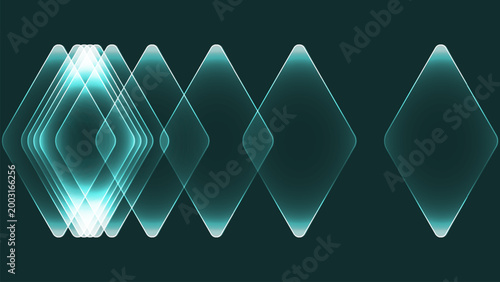 Abstract glowing diamond shapes in dark background create futuristic and dynamic visual effect