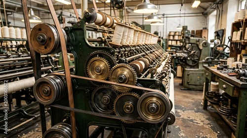 Industrial textile machinery operates in a warehouse with cardboard boxes