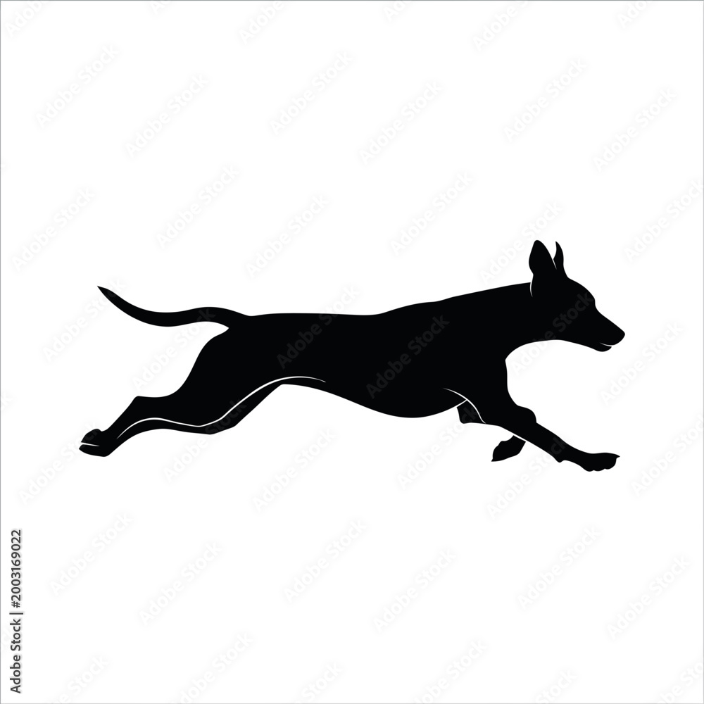 Fototapeta premium dynamic black dog running in motion silhouette on transparent background