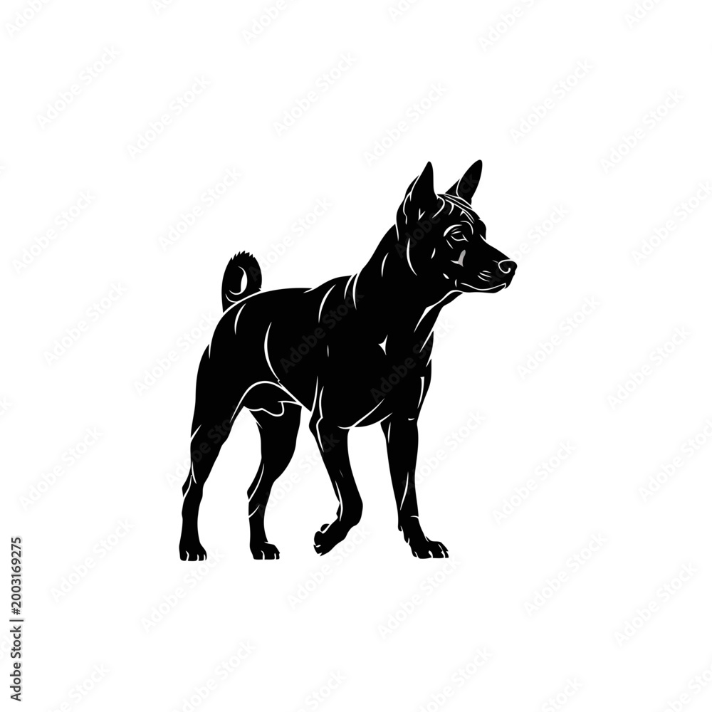 Fototapeta premium black doberman pinscher dog standing alert on transparent background isolated illustration