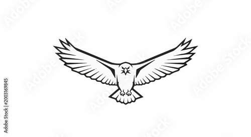 Stylized bird with wings spread wide, facing forward