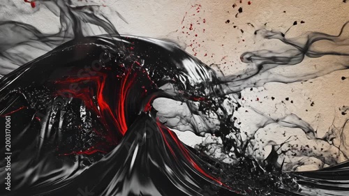 Black wave with red splashes ideal for sleek commercial backgrounds and title sequences