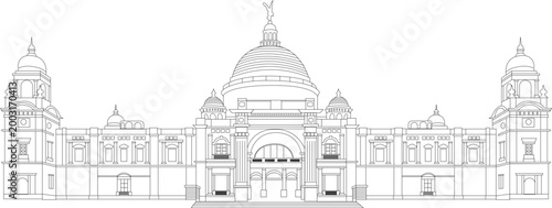 Tableau sur toile Victoria Memorial Kolkata line art illustration